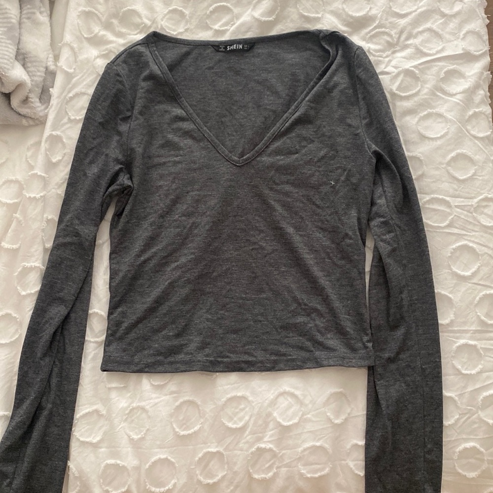 SHEIN Grey Crop Top Long Sleeve